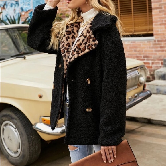 Leopard print contrast teddy coat - Picture 6 of 16